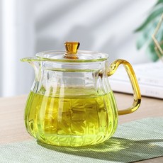 紅芳庭 耐熱玻璃泡茶壺 台灣原葉茶專用壺 功夫茶道專用泡茶壺 琉璃色500ml 茶具, 黃色, 1個, 500ml