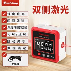 [熱銷] 日本 三量 高精度 數顯 傾角儀 盒多功能帶磁角度儀磁性水平儀角度測量, 新款帶激光 四面磁 可充電, 1個