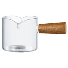 【熾咖啡】玻璃奶盅杯 耐熱玻璃牛奶杯 相思木手柄咖啡量杯, 雙嘴款-有刻度_容量100ml, 1個