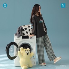 【抗菌新疆棉】A類卡通狗狗長袖格子長褲睡衣套裝，純棉舒適家居服，秋季保暖首選