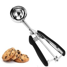 LLESCA 아이스크림 스쿱 쿠키 4 테이블스푼/ 60 밀리리터/ 2 온스 스쿱 베이킹용 18/8 스테인리스 스틸 스쿠퍼 트리거 릴리스를 갖춘 스쿠퍼 반죽 갈색 16255, #24/2.5 Tbsp, 블랙