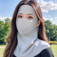 Makone 여성 페이스프로텍션 마스크 자외선차단 쿨 마스크 얼굴 목 보호 일체형 페이스커버 넥워머, 1개, 라이트그레이