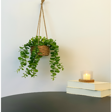 힐링 유칼립투스 조화 행잉 넝쿨 바구니 화분 걸이 벽장식, 1개, 32cm 유칼립투스 그린