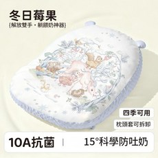 嬰兒斜坡枕頭 15°防吐奶 側躺餵奶墊 四季可用 枕套可拆卸, 冬日莓果 - 無拍打