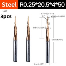 HUHAO 1/3PCS 볼 노즈 엔드 밀 나선형 테이퍼 3D 조각 비트 초경 CNC 밀링 커터 우드 라우터, 31839