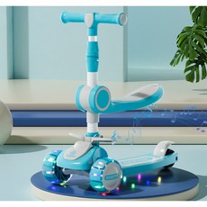 Neirny 어린이 접이식 킥보드 유아 퀵보드 발광 광폭바퀴 수동 두발, 블루, 1개