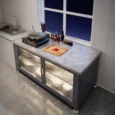 SeekFun 주방 수납장 이동식 세라믹 상판 다용도 테이블 하부장 와이드 식탁 렌지대 3단, 블랙/Black