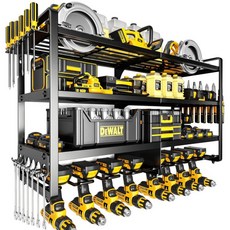벽걸이형 전동공구 보관대 벽선반 강력 고강도 드릴 선반 미니수납함 활용, 1단, 블랙 - 4층 8지지대