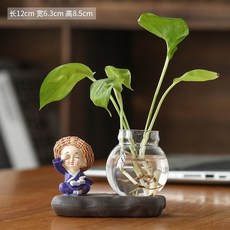 可愛小沙彌/女孩造型 水培花盆 玻璃花器 居家裝飾擺件 12.5x8x15cm, 特价（不看）