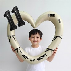 해피제이니 블랙 숫자 하트프레임 풍선 생일파티용품세트(프리레터링 시트지 포함) 포토존, 1세트, 11 크림하트