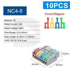 레고호환 라이트 블록 라이트브릭 배선 커넥터 박스형 범용 컴팩트 스플리터 전기 케이블 푸시인 도체 레버, 11 10PCS NC-4-8