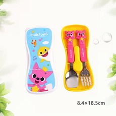 里和 lilfant 韓國製 鯊魚家族 304不鏽鋼 學習筷 叉子 湯匙 餐盤 兒童餐具組, 1個, 碰碰狐湯叉盒組, 黃色