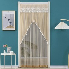 레이스 시스루 도어 커튼 통기성 해충 방지 드레이프 러스틱 스타일 무타공 프라이버시 침실용