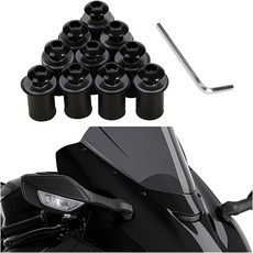 TNAIYH 모터사이클 윈드실드 볼트 나사 키트 10PCS M5 16 알루미늄 합금 윈드스크린 본체 장착 웰넛 세트 렌치 모터바이크 페어링 패스너 너트 블랙, Black