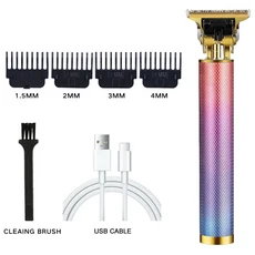 조각 T9 머리 깎기 남성용 무선 헤어 트리머 수염 전기 머리 절단 키트 충전식 이발 기계 전능 세트, 19 061-ColorfulMesh