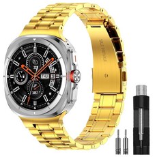 MioHHR 삼성 갤럭시 워치 울트라 47mm 밴드 남성용 여성용 솔리드 메탈 스테인리스 스틸 스트랩 교체 7 2024 골드 147025