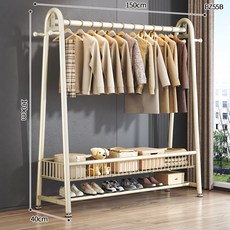 심플 스탠드 행거 옷걸이 선반형 이동식 옷수납 정리 행거 침실 드레스룸 정리대, 우유화이트 150x170 업그레이드 이중