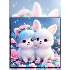 심스타 실십자수 커플 고양이 두마리 귀여운 동물 도안 프린트 패키지, 1개, 실크3가닥자수50x50cm