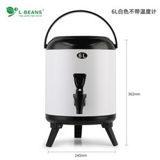 L-BEANS 不銹鋼奶茶保溫桶 商用大容量保冷雙層豆漿飲料桶 附溫度計茶飲桶 - 8L, 1個, 6L 白色
