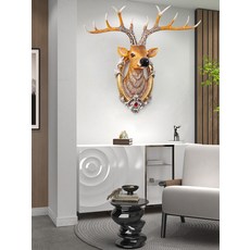 사슴 머리 벽걸이 장식 모던 레트로 감성 거실 소파 배경 북유럽 스타일 인테리어 벽장식소품 빈티지 꾸미기 소품 엔틱 감성인테리어 우드 디자인, E_작은 사슴 신사 화이트 커피