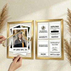 차차쿠바 무타공 마그네틱 자석 프레임 부착식 액자 안내문 게시판, 10개, 골드