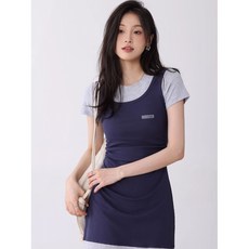 Yellwel 투피스 반팔 원피스 여성 여름 슬림 DJP