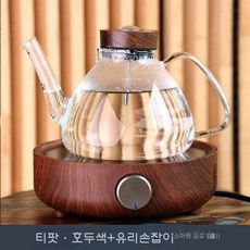 티포트 주전자 하이라이트 스토브 1L 이상 차 다도 인덕션 화이트) 차주전자 워머 전기 스, G. 다크 호두  온도에 민감한 유리 냄비, A. 1L, 1개
