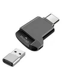 아연 합금 쉘 타입 C TF 리더 USB to 어댑터가 있는 SD 카드 노트북 맥북 삼성 갤럭시에 적합, 03 Alien  USB Silvery