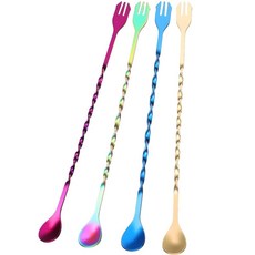 Boao 25.4cm(10인치) 길이의 바 스푼 칵테일 젓는 믹싱 롱 스테인리스 스틸 나선형 패턴 바텐더 및 가정용(실버 골드 로즈 블랙), 4, 멀티컬러, 블루, 퍼플, 샴페인