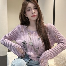 鏤空破洞針織罩衫 慵懶風防曬上衣 辣妹短款打底衫, 黑色,M