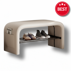 [HOMNEE] 2단 슈벤치 틈새수납 신발장 의자 벤치 스툴, 베이지 80x35x38