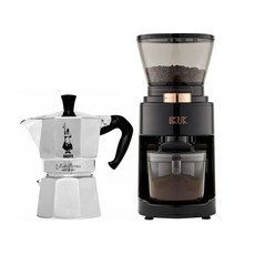 BIALETTI 咖啡研磨機，多段研磨粗細可調，操作簡單方便，享受新鮮現磨咖啡, 磨豆機+經典摩卡壺1杯份