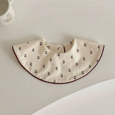 嬰兒口水巾純棉A類吸水男女寶寶雙面滾邊款圍嘴圓形圍兜四季款, 1個, G-復古小櫻桃
