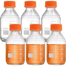 요페이 6팩 미디어 보관 병 500ml GL45 나사 캡이 있는 재사용 가능한 유리병 실험실 교실 또는 가정용 원형 누수 방지 과학 유리 용기