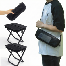 바로바잉 두손이편한 초경량 크로스백 접이식 휴대용 의자, 2개, 블랙
