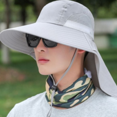 남성 등산 모자 와이드 버킷 여름 아웃도어 햇빛 가리개 캠핑 아웃도어목 농모자 벙거지 사파리 자외선, 그레이