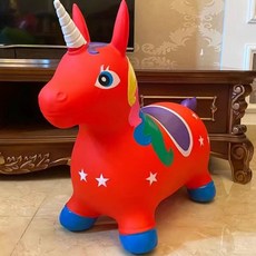 兒童騎馬跳跳馬靜音跳跳鹿加厚防爆充氣彈力寶寶玩具獨角獸跳跳馬, 單首音樂（喜慶紅獨角獸）送充氣泵, 1個