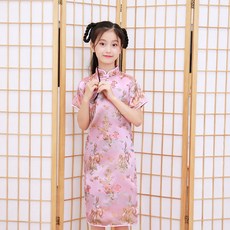 女童旗袍 洋裝 中國風 鳳尾花 織錦緞