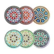 코스터 6개 원형 컵 세라믹 아줄레주 세트, 색상