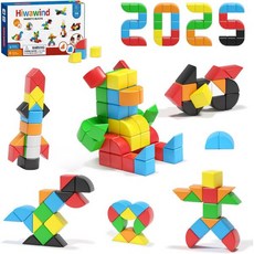 Hiwind 56 PCS 마그네틱 블록 1인치 이등변 삼각형 및 쿼터 서클 36세 용 몬테소리 STEM 감각 장난감 남아 여아를 위한 크리스마스 생일 선물