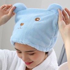곰돌이 헤어타올 블루 극세사 머리 드라이 수건, 1개, 없음