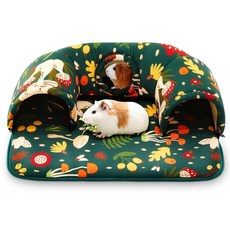 Cinnvoice 따뜻한 침대가 있는 대형 기니피그 은신처 터널 3개의 동굴 디자인 세척 가능 및 넓음 기니피그 토끼 친칠라 흰 족제비 작은 동물 서식지 터널 장