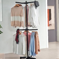 회전식 다단 의류수납 스탠드형 옷보관 공간활용 드레스룸 정리 가정용 거치대, 바퀴없음_블랙