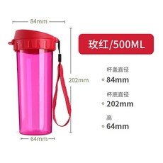 500ml 大容量水杯 防摔設計 防漏便攜 學生專用 塑料材質 禮品推薦 戶外活動 運動水壺 輕量耐用好收納+玫紅+500MI, 1個, 1L, 玫紅:500MI
