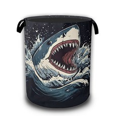 세탁바구니 패브릭 수납함 16x20.8인치, 12 Shark Big Mouth,Ocean Wave