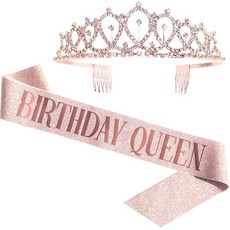 生日皇冠肩帶套組 水鑽皇冠頭飾, 1個, Queen-玫瑰金套組