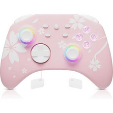 Mytrix Switch 홀 컨트롤러 무선 게임 효과 스틱/트리거(드리프트 없음) 스위치 프로콘 후면 버튼 첨부 매크로 기능 RGB 라이트 6축 자이로 PC용 패드 Switch, pink charging dock