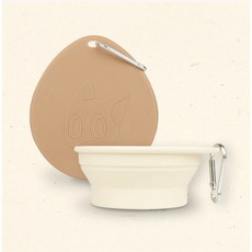 萊恩家 怪獸部落 防塵折疊碗 寵物碗 食品級矽膠 外出摺疊碗 寵物外出碗 狗外出碗 折疊碗, 1個, 米色