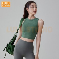 LULU 圓領露臍瑜伽背心 一體杯 透氣 女運動背心 健身背心 運動上衣 外穿跑步運動罩衫 無袖上衣短款 速乾透氣