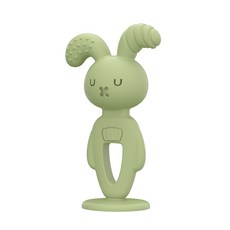 DFMEI 新款兔子牙膠食品級硅膠嬰兒磨牙器棒安撫寶寶可水煮啃咬抓握搖鈴, 1個, 如圖, 橄欖綠